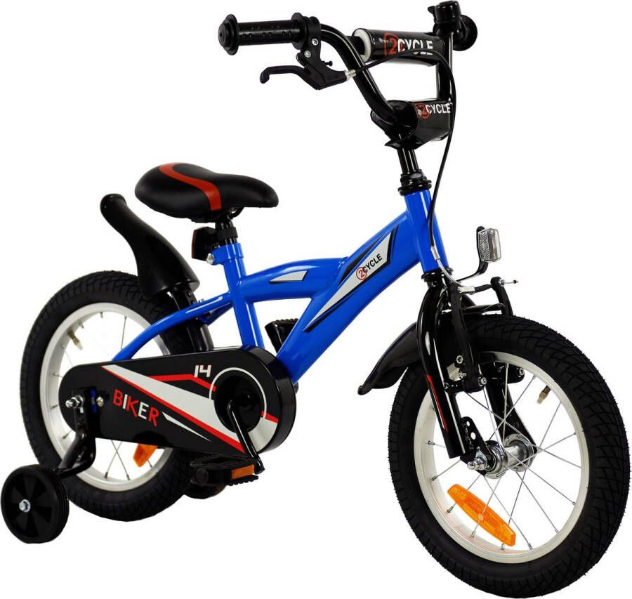 2Cycle Biker Kinderfiets 14 inch Blauw Jongensfiets -14 inch fiets