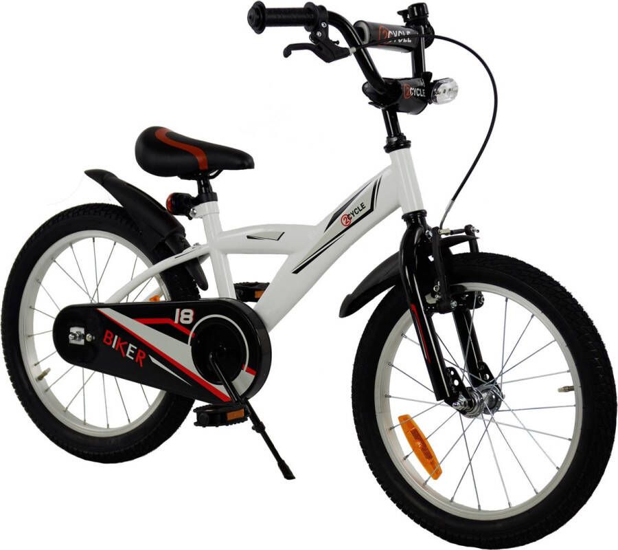 2Cycle Biker Kinderfiets 18 inch Wit Jongensfiets -18 inch fiets
