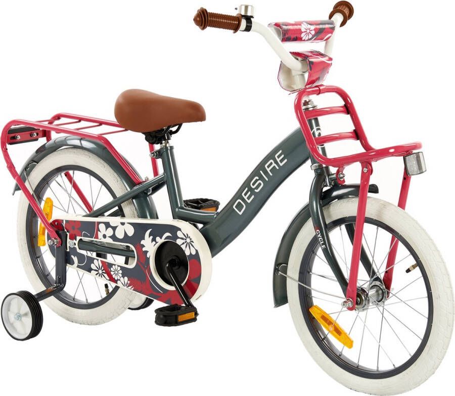 2Cycle Desire Kinderfiets 16 inch Grijs-Roze Meisjesfiets 16 inch fiets