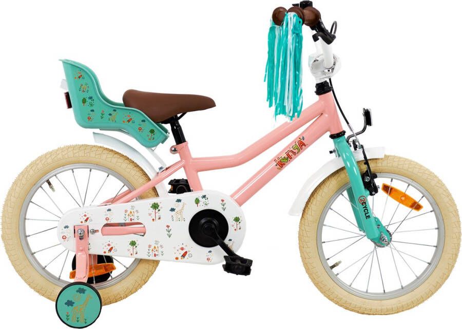 2Cycle Kenya Kinderfiets 16 inch Roze met Poppenzitje Meisjesfiets 16 inch fiets