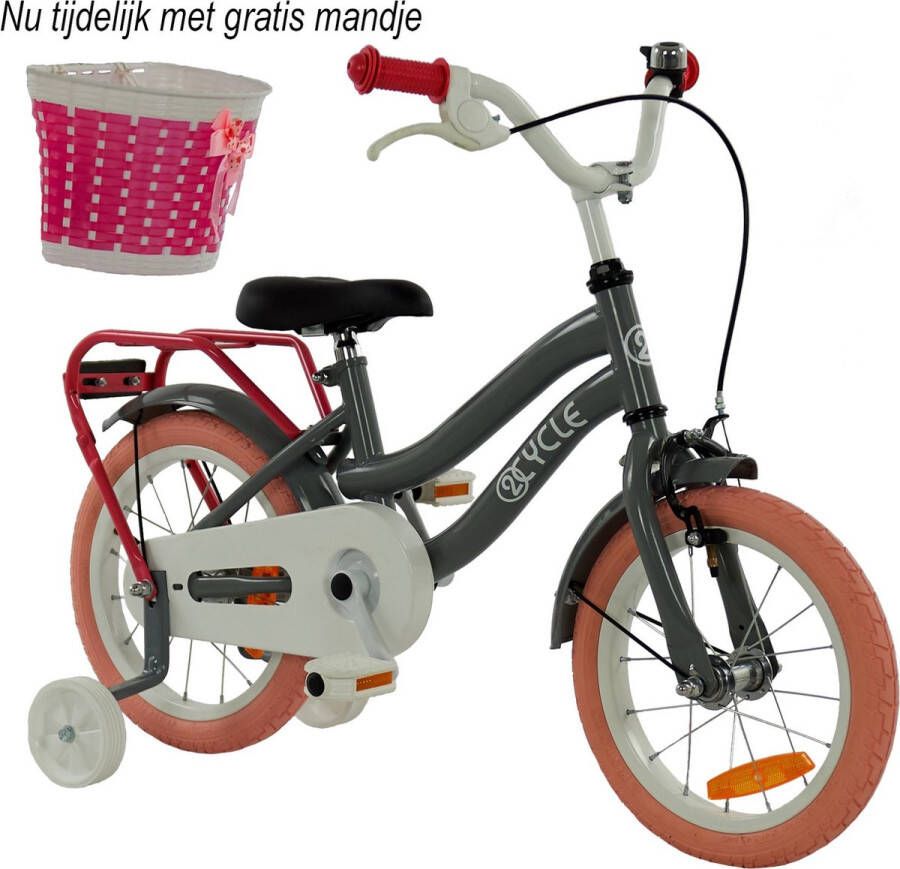 2Cycle Pretty Kinderfiets 14 inch Grijs-Roze Meisjesfiets 14 inch fiets