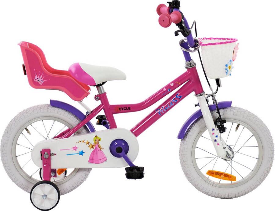 2Cycle Princess Kinderfiets 14 inch Roze met Poppenzitje Meisjesfiets