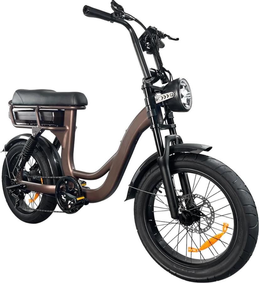 7Go EB8 Elektrische Fatbike Lage Instap Inclusief Kettingslot Inclusief Bekerhouder 20 Inch 250W Motor 7 Versnellingen 80 km Actieradius Hydraulische Schijfrem Koffie