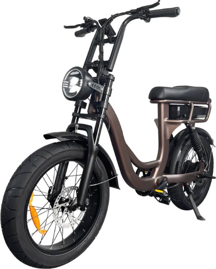 7Go EB8 Elektrische Fatbike Lage Instap Gratis Kettingslot Gratis Bekerhouder 20 Inch 250W Motor 7 Versnellingen 80 km Actieradius Hydraulische Schijfrem Koffie