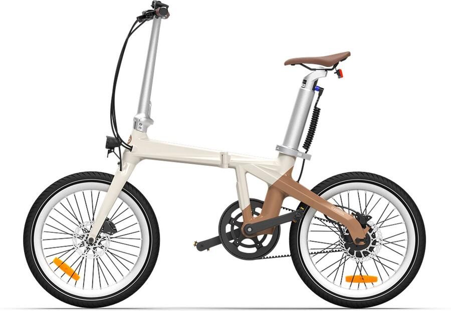 A Dece Oasis ADO Air Carbon- Elektrische vouwfiets carbon frame bafang motor anti diefstal| GPS riemaandrijving stadsfiets 20 inch hydraulische rem E-EN app met gereedschap mobiele telefoonhouder latte beige