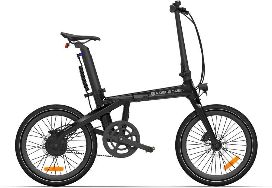 A Dece Oasis ADO Air Carbon- Elektrische vouwfiets carbon frame bafang motor anti diefstal| GPS riemaandrijving stadsfiets 20 inch hydraulische rem E-EN app met gereedschap mobiele telefoonhouder zwart