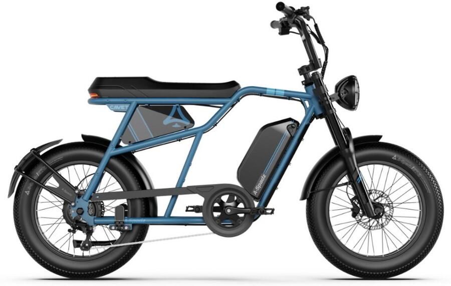 A-Spadz CAVET Air Elektrische Fatbike Inclusief Voetsteuntjes 20 Inch 250W Motor 7 Versnellingen 100 km Actieradius Hydraulische Schijfrem Blauw