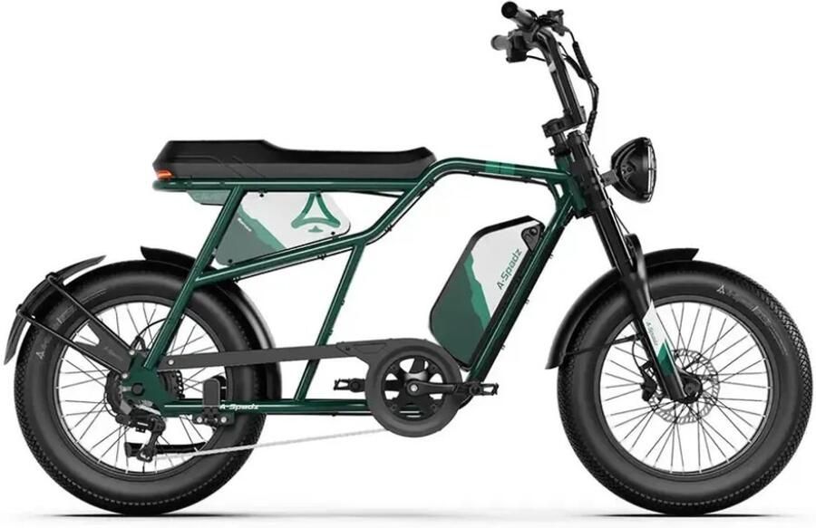 A-Spadz CAVET Air Elektrische Fatbike Inclusief Voetsteuntjes 20 Inch 250W Motor 7 Versnellingen 100 km Actieradius Hydraulische Schijfrem Groen