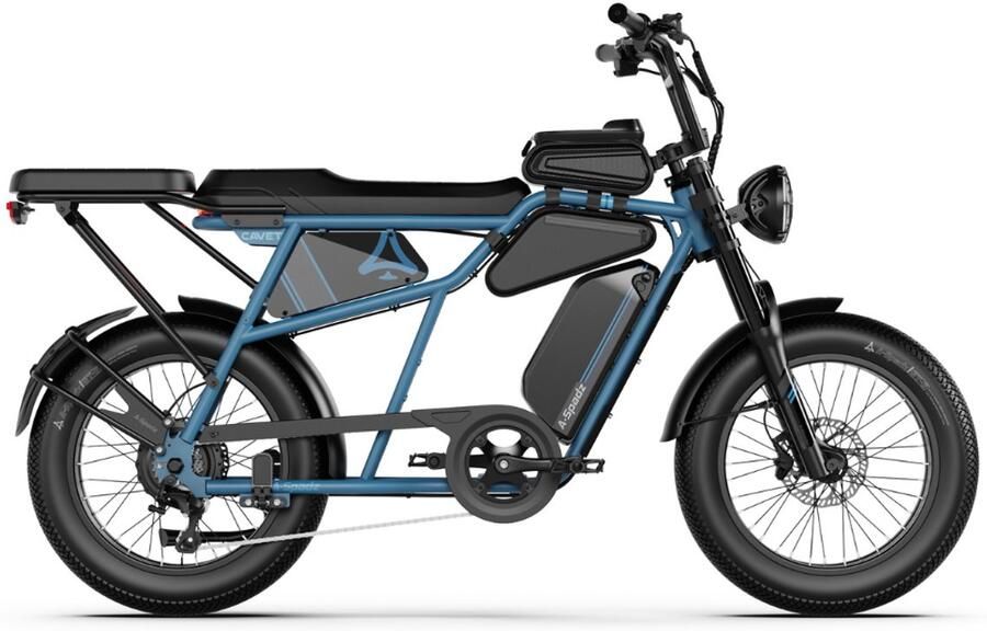 A-Spadz CAVET Air Plus Elektrische Fatbike Inclusief Achterzitje Inclusief Tasjes Inclusief Voetsteuntjes 20 Inch 250W Motor 7 Versnellingen 100 km Actieradius Hydraulische Schijfrem Blauw