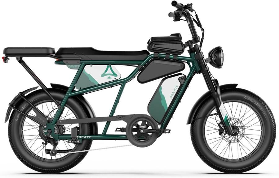 A-Spadz CAVET Air Plus Elektrische Fatbike Inclusief Achterzitje Inclusief Tasjes Inclusief Voetsteuntjes 20 Inch 250W Motor 7 Versnellingen 100 km Actieradius Hydraulische Schijfrem Groen
