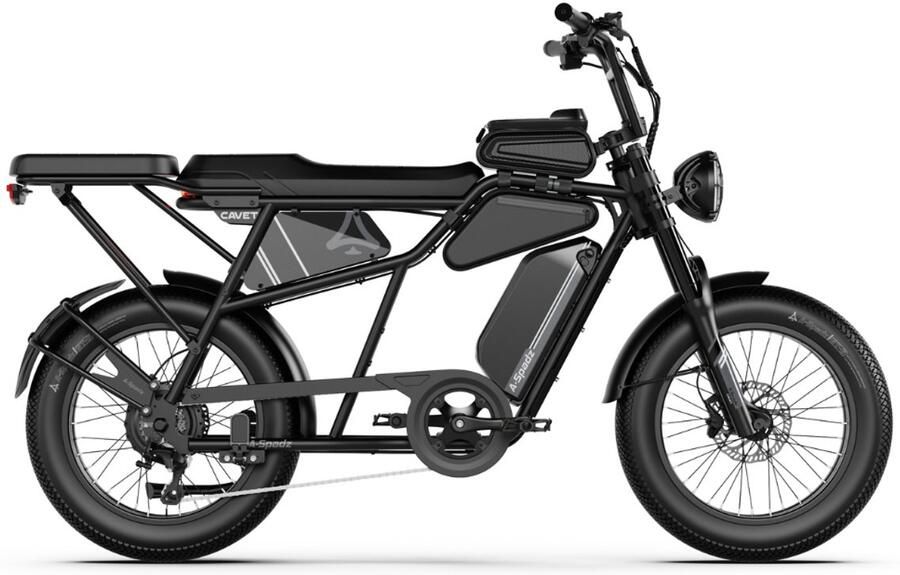A-Spadz CAVET Air Plus Elektrische Fatbike Inclusief Achterzitje Inclusief Tasjes Inclusief Voetsteuntjes 20 Inch 250W Motor 7 Versnellingen 100 km Actieradius Hydraulische Schijfrem Zwart