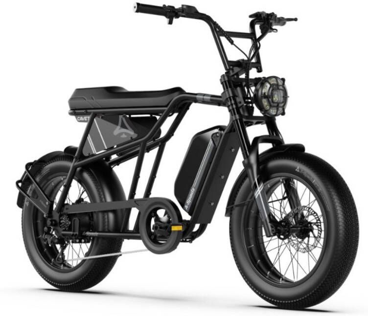 A-Spadz CAVET Air Elektrische Fatbike Gratis Voetsteuntjes 20 Inch 250W Motor 7 Versnellingen 100 km Actieradius Hydraulische Schijfremmen Zwart