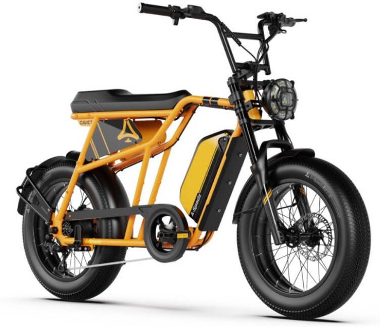 A-Spadz CAVET Air Elektrische Fatbike Gratis Voetsteuntjes 20 Inch 250W Motor 7 Versnellingen 100 km Actieradius Hydraulische Schijfrem Geel