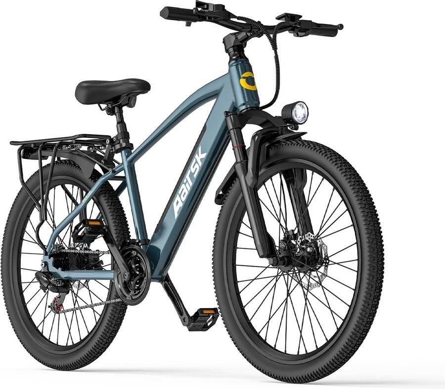 Aairsk Elektrische Fiets 26 Inch – EU-conforme 250W trapondersteuning tot 25 km u – 36V 13Ah accu met actieradius tot 75 km – Shi o 7-versnelling en NFC startfunctie – LCD-display en LED-voorlamp – Ontworpen voor dagelijkse mobiliteit – Zeegroen