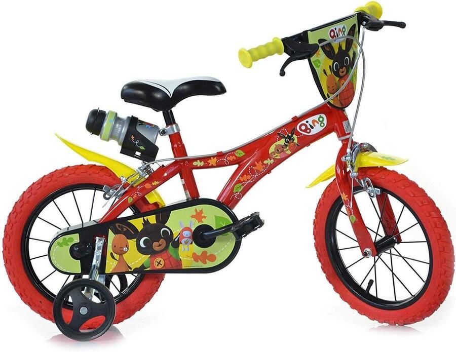 Dino Bing Jongensfiets Kinderfiets voor Jongens 14 Inch 24 cm Knijprem Rood