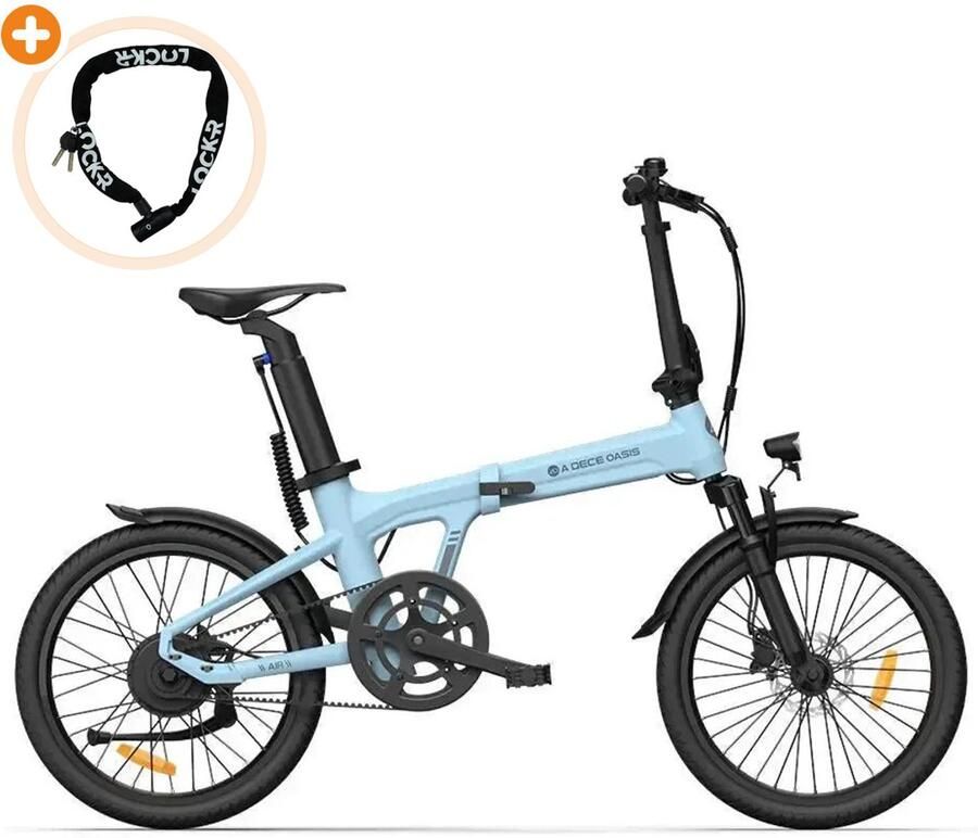 Ado Air 20S Elektrische Vouwfiets 20 inch 250W motor Actieradius tot 100 km Hydraulische schijfrem 346Wh accu Lage instap Blauw