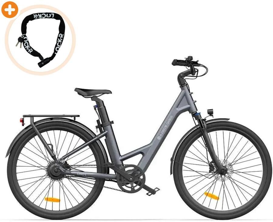 Ado Air 28 Pro Elektrische Fiets 28 inch 250W motor Actieradius tot 100 km Hydraulische schijfrem 346Wh accu Lage instap Grijs