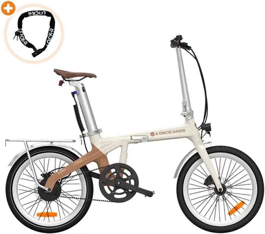 Ado Air Carbon Elektrische Vouwfiets 20 inch 250W motor Actieradius tot 100 km Hydraulische schijfrem 346Wh accu Lage instap Beige