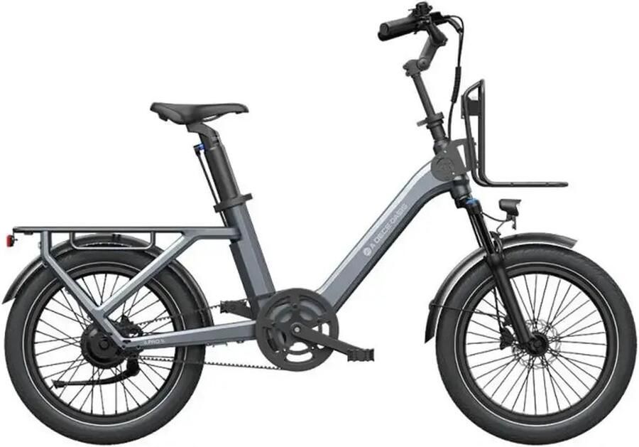 Ado Air One Ultra Elektrische Fiets 20 inch 250W motor Actieradius tot 100 km Automatische 3 versnellingen 370Wh accu Voorvering Grijs