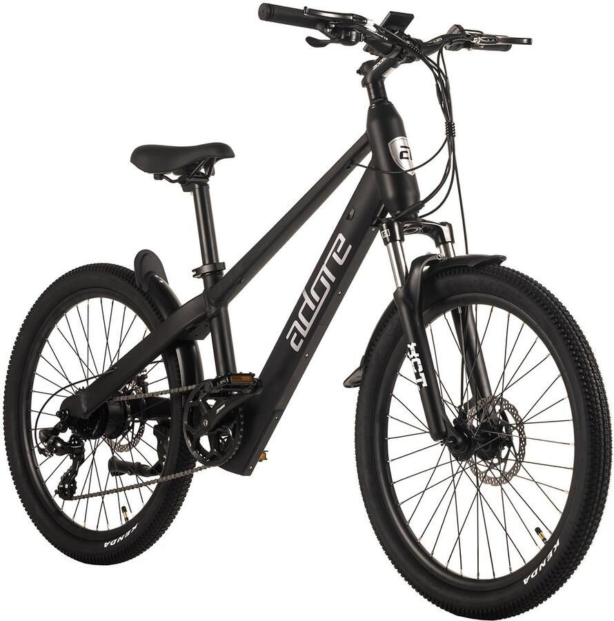 Adore E-Bike voor kinderen 24 Aluminium Kids Citybike KS-240 Achterwielmotor 45 NM 10 4 Ah Pitch Black mat