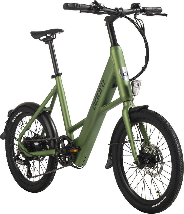 Adore Fiets (elektrisch) E-Citybike 20” aluminium compacte fiets C-200 Compact Bike achtermotor 45NM 10 4Ah metallic groen mat 42 cm