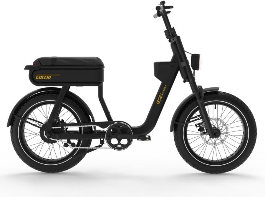 AGM Goccia EZI Comfort Elektrische Fatbike Tweepersoonszadel Telefoonoplader 20 Inch 250W Motor 7 Versnellingen 100 km Actieradius Hydraulische Schijfrem Zwart