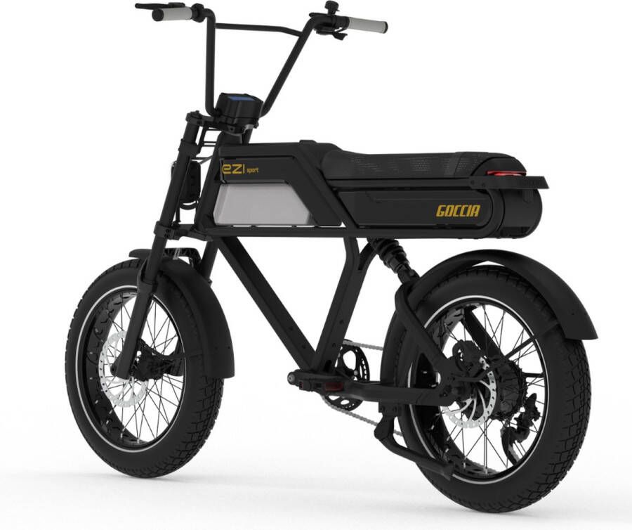 AGM Goccia EZI Sport Elektrische Fatbike Tweepersoonszadel Telefoonoplader 20 Inch 250W Motor 7 Versnellingen 100 km Actieradius Hydraulische Schijfrem Zwart