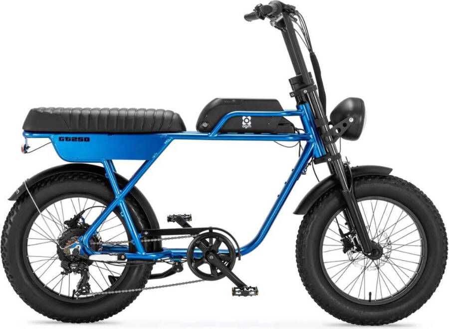AGM GT250 Elektrische Fatbike Tweepersoonszadel Telefoonoplader 20 Inch 250W Motor 7 Versnellingen 80 km Actieradius Hydraulische Schijfrem Blauw