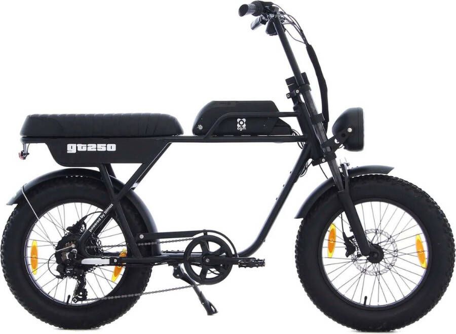 AGM GT250 Fatbike Tweepersoonszadel Telefoonoplader 20 Inch 250W Motor 7 Versnellingen 80 km Actieradius Hydraulische Schijfrem Zwart