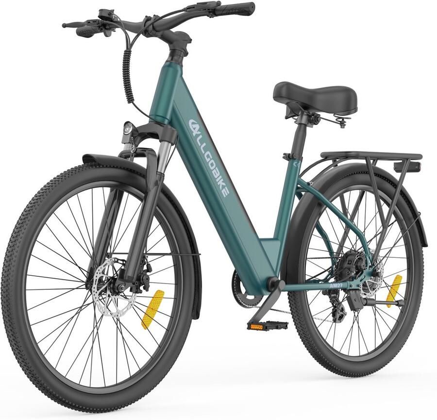 Allgobike AM27 27 5 Elektrische Fiets 250W 36V 15Ah 7 Versnellingen 50-100 km Actieradius Stads- & Licht Offroadfiets LED Display- Donkergroen