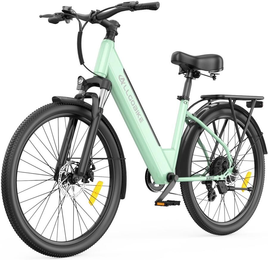 Allgobike AM27 27 5 Elektrische Fiets 250W 36V 15Ah 7 Versnellingen 50-100 km Actieradius Stads- & Licht Offroadfiets LED Display lichtgroen
