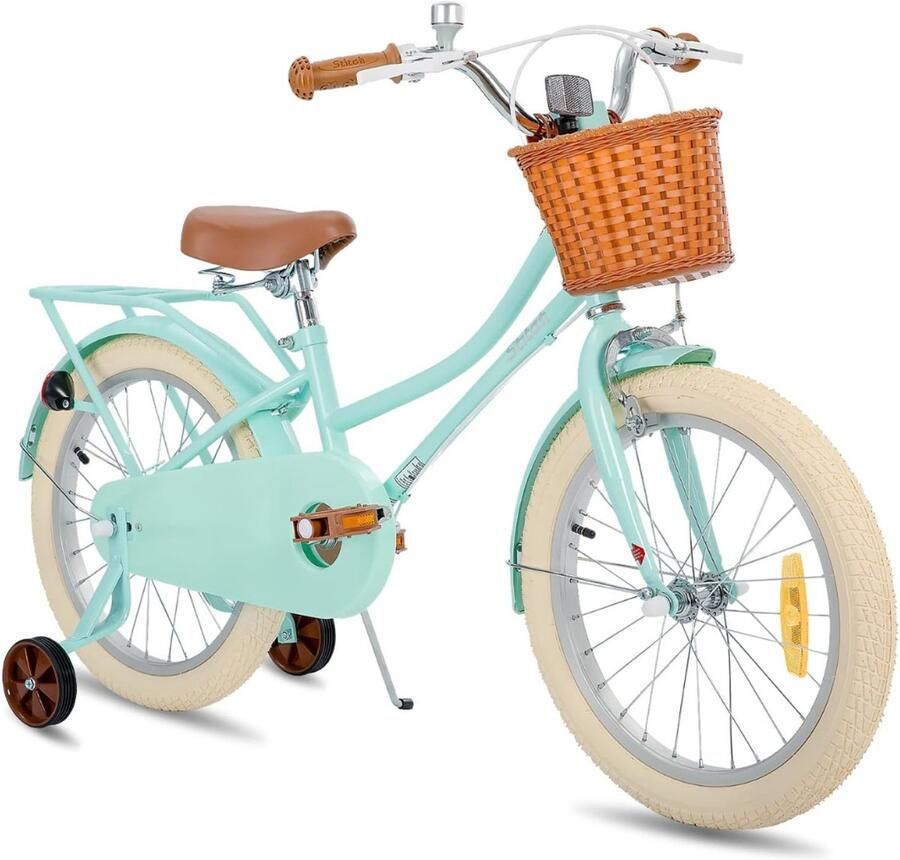 ALLVIA Kinderfiets 18 Inch Kinderfiets 16 Inch Fiets met d en Stabilisatoren voor en Groen 102cm x 57cm x 23cm