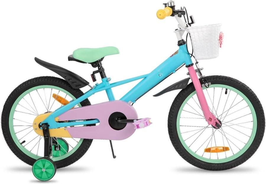 ALLVIA Kinderfiets 18 Inch Kinderfiets 16 Inch Fiets met d en Stabilisatoren voor en Veelkleurig ‎103 cm x 49 cm x 22 cm