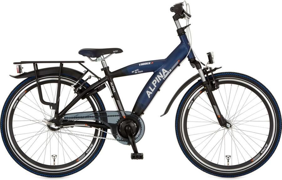 Alpina Yabber Jongensfiets 26 inch Jet Black Metallic Matt Sporty Blue Matt Zwart Blauw