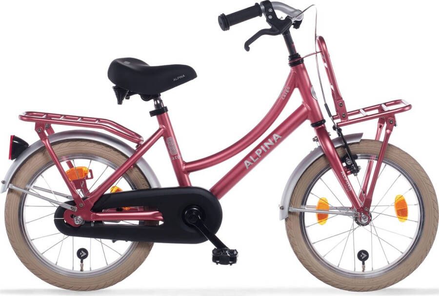 alpina Cargo fiets 18 inch Berry Red Matt Transportfiets Kinderfiets met rekje Rood