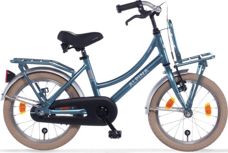 Alpina Cargo Meisjesfiets 18 inch Steel Blue Matt Transportfiets Kinderfiets met rekje Blauw