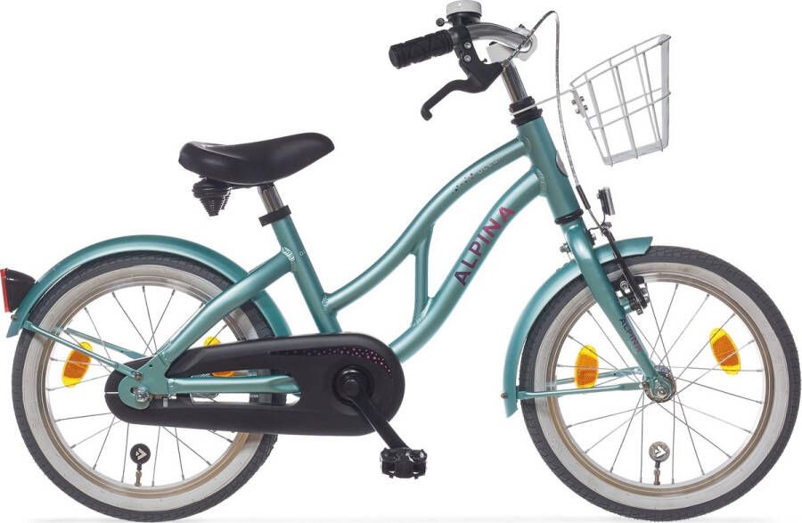 Alpina Ocean fiets 18 inch Soft Green Matt Stadsfiets Kinderfiets met mandje Meisjesfiets Groen