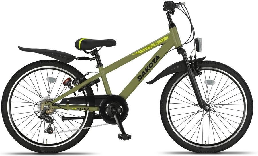 Altec Dakota Mountainbike Jongensfiets 24 Inch Kinderfiets voor 8 tot 12 Jaar 130-145 cm 7V V-Brakes Legergroen