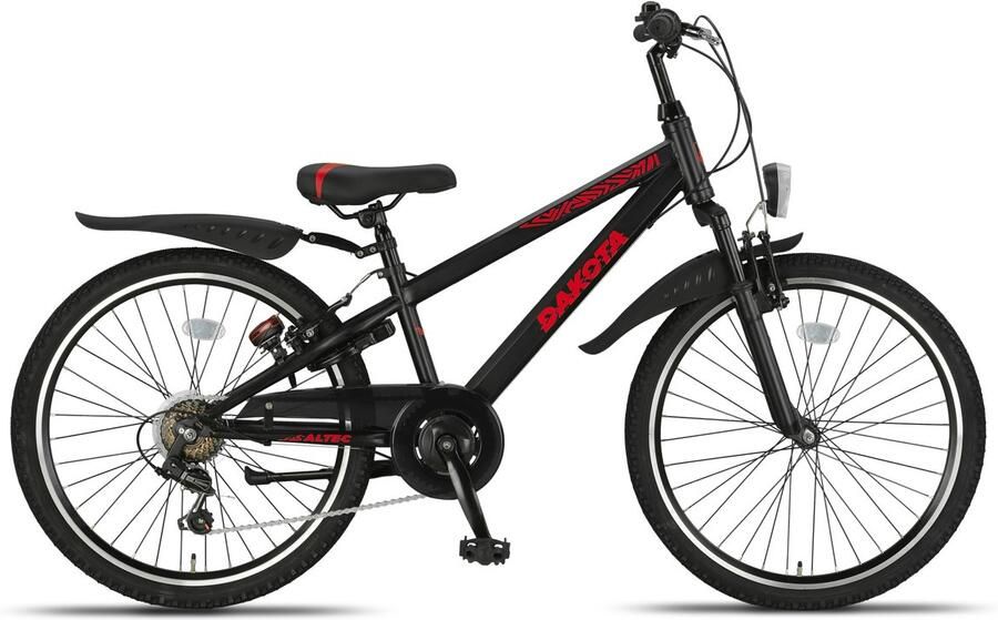 Altec Dakota Mountainbike Jongensfiets 24 Inch Kinderfiets voor 8 tot 12 Jaar 130-145 cm 7V V-Brakes Zwart