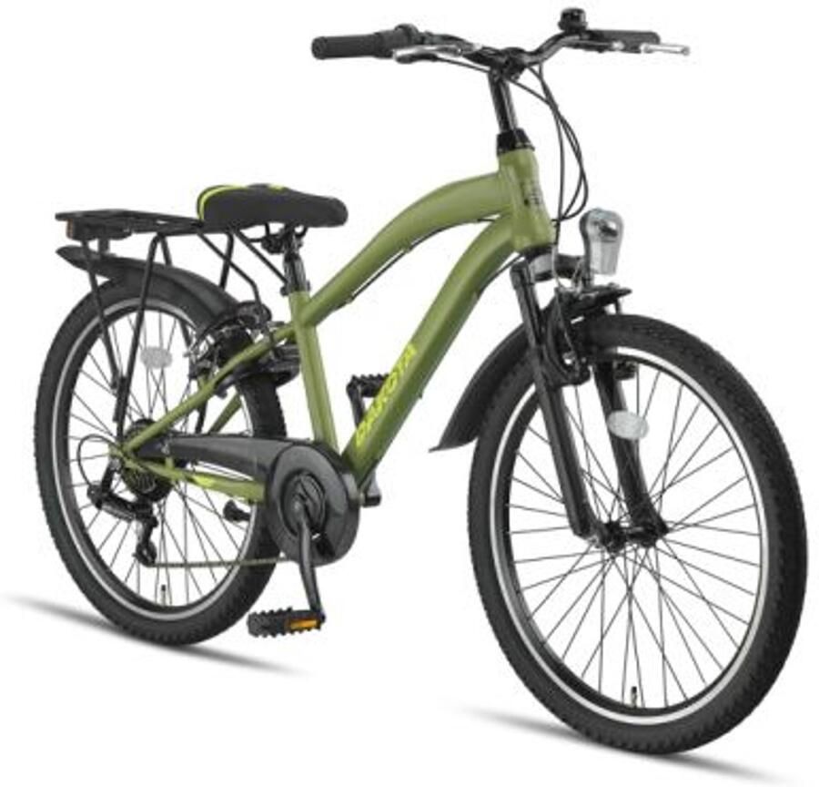 Altec Dakota Mountainbike Jongensfiets 24 Inch Kinderfiets voor 8 tot 12 Jaar 130-145 cm 7V V-Brakes Legergroen