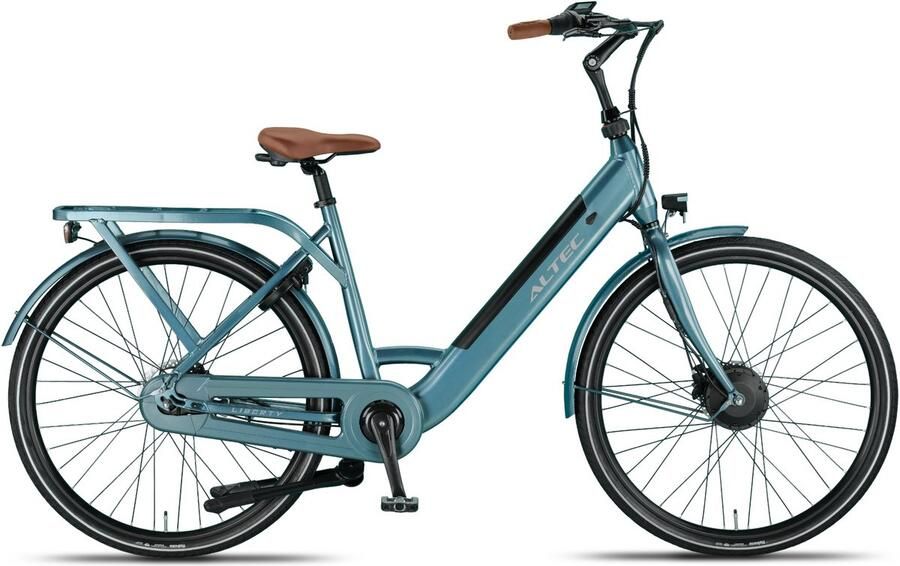Altec Liberty Elektrische Fiets Glazuur Blauw 28 inch Accu 504Wh (36V 14Ah) 250W (42Nm) Voorwielmotor Shimano Nexus 7 Versnellingen Hydraulische Remmen