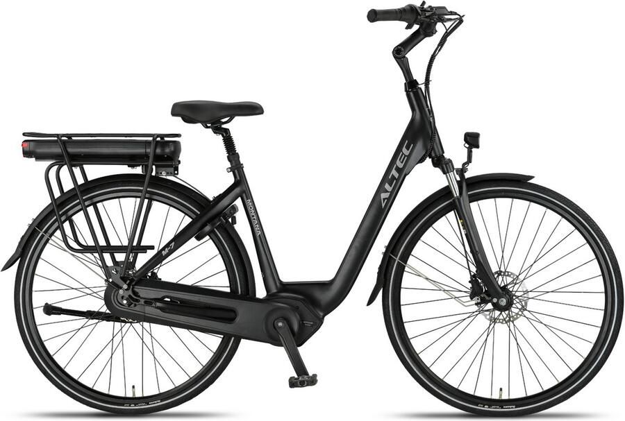 Altec Montana Next Hydraulische Remmen Elektrische Fiets Mat Zwart 28 inch Accu 518Wh (37V 14Ah) 250W (65Nm) Middenmotor Shimano Nexus 7 Versnellingen