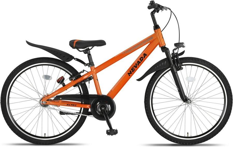 Altec Nevada Jongensfiets 26 Inch Kinderfiets voor 10 tot 14 Jaar 140-155 cm V-Brake + Terugtraprem Neonoranje Zwart