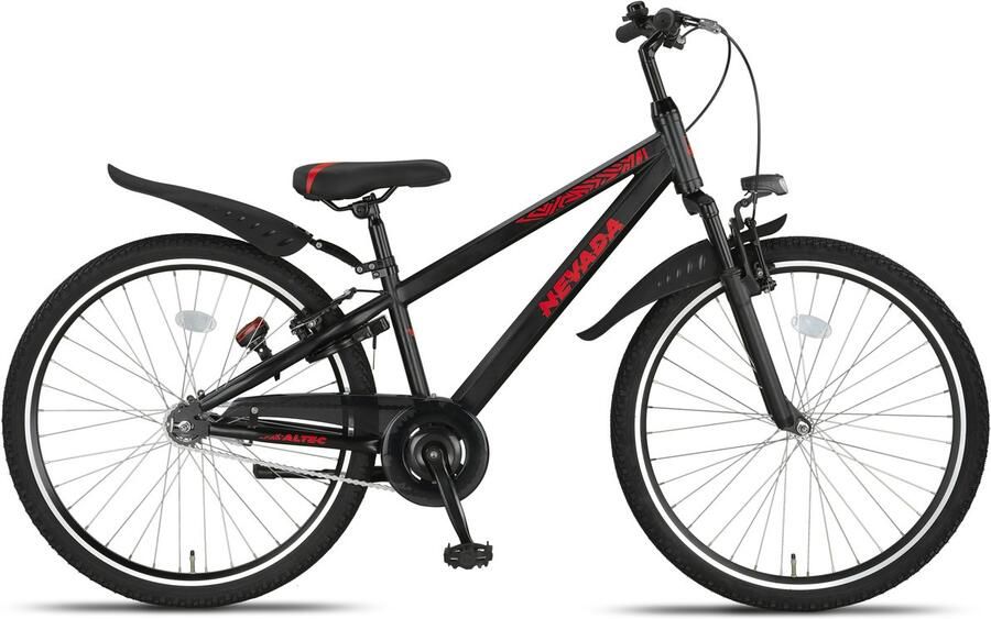 Altec Nevada Jongensfiets 26 Inch Kinderfiets voor 10 tot 14 Jaar 140-155 cm V-Brake + Terugtraprem Zwart Rood