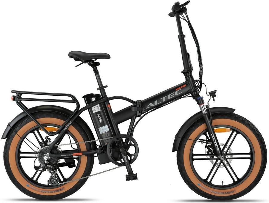 Altec Vectra Fatbike Vouwfiets Mat Zwart 20 inch Accu 468Wh (36V 13Ah) 250W (60Nm) Achterwielmotor Shi o 8 Versnellingen