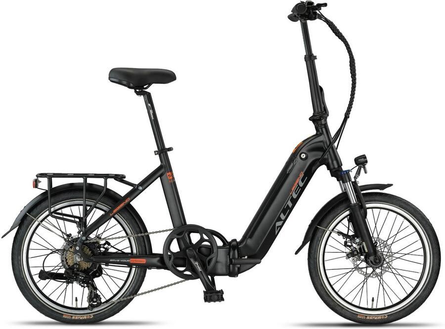 Altec Legend Elektrische Vouwfiets Mat Zwart 20 inch Accu 460Wh (36V 12.8Ah) 250W Ananda Achterwielmotor Shi o 7 Versnellingen