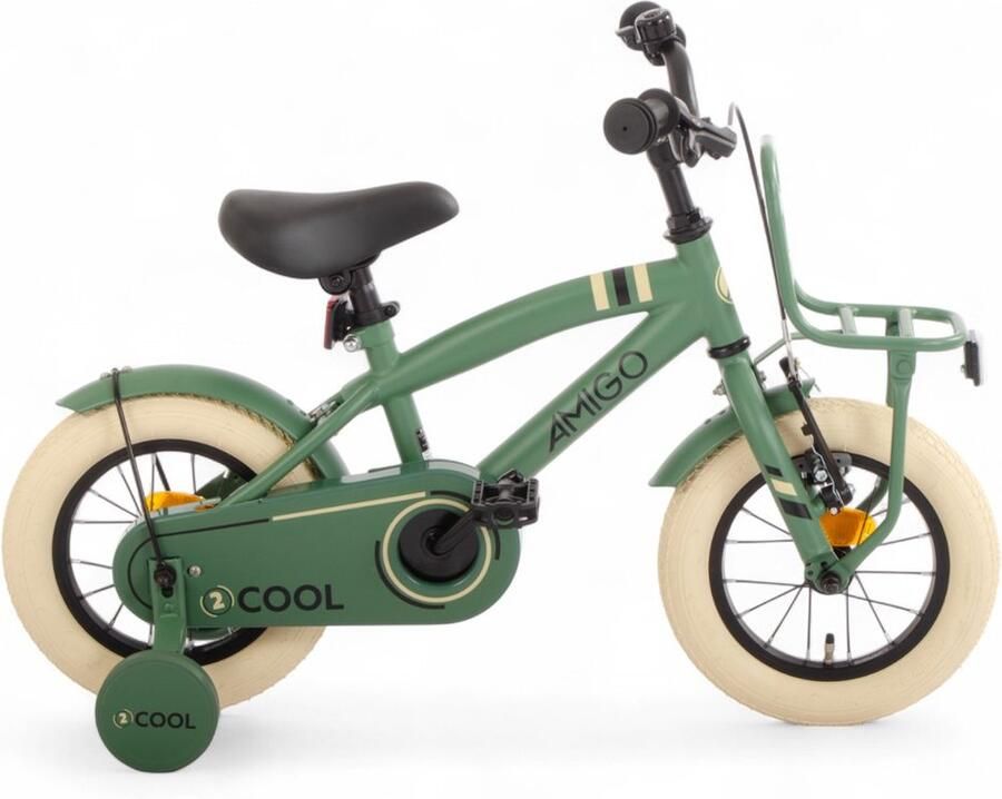 Amigo 2Cool Jongensfiets 12 Inch Kinderfiets voor 2 tot 4 Jaar 90-105 cm Groen met Zijwieltjes