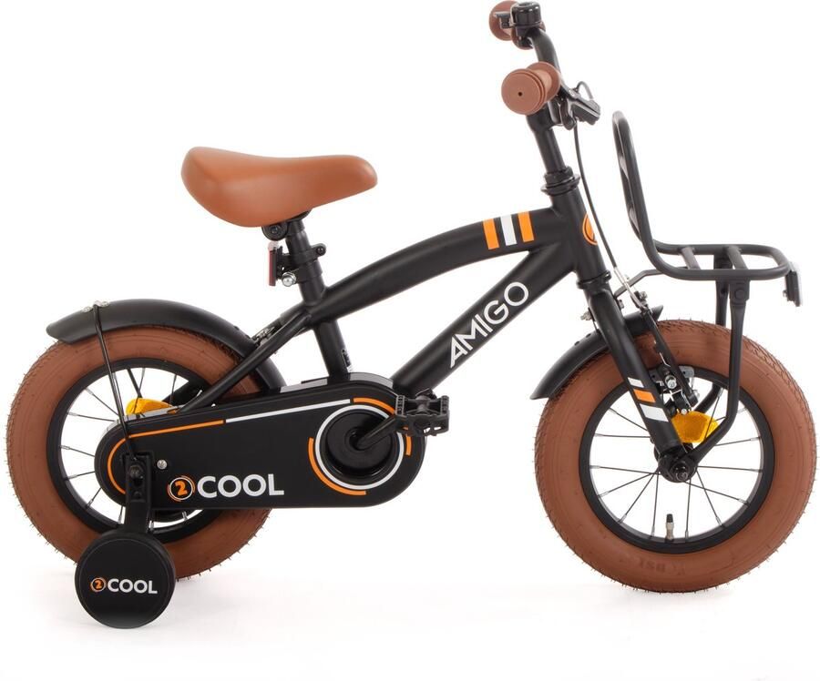 Amigo 2Cool Jongensfiets 12 Inch Kinderfiets voor 2 tot 4 Jaar 90-105 cm Zwart met Zijwieltjes