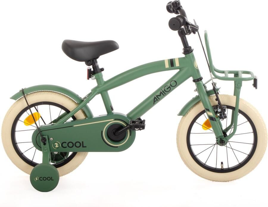 Amigo 2Cool Jongensfiets 14 Inch Kinderfiets voor 3 tot 5 Jaar 95-110 cm Groen met Zijwieltjes