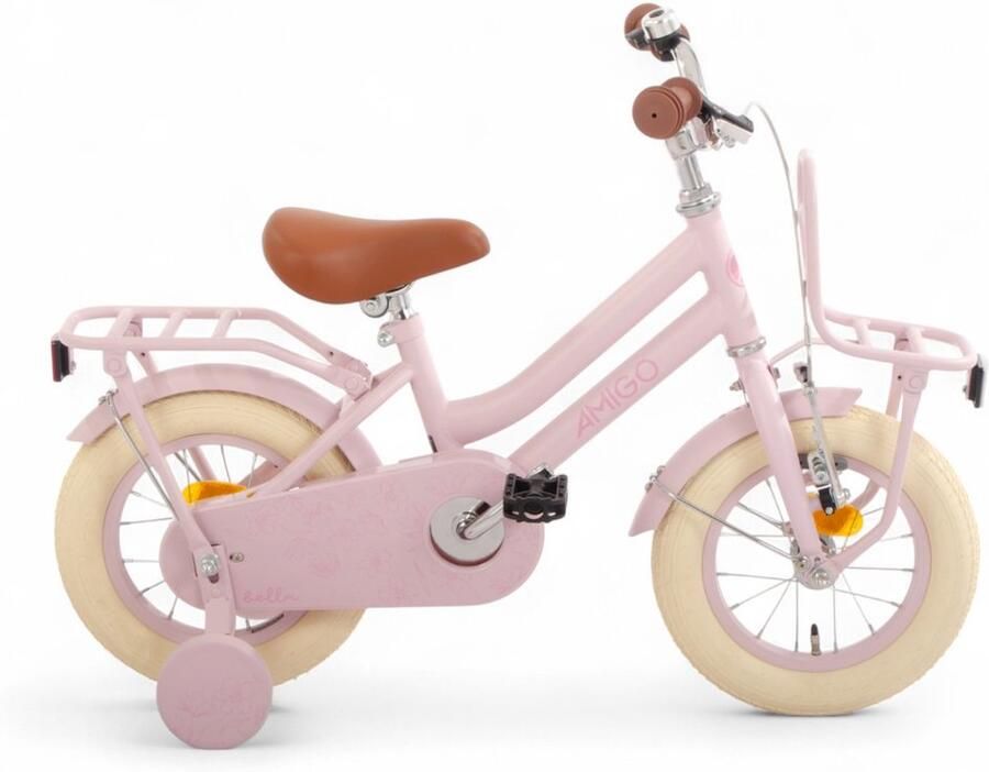 Amigo Bella Meisjesfiets 12 Inch Kinderfiets voor 2 tot 4 Jaar 90-105 cm Roze met Zijwieltjes